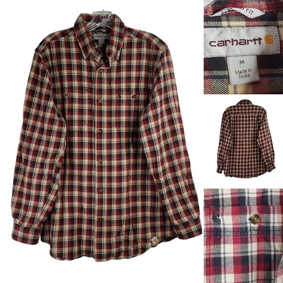 Carhartt Other - Carhartt Size Medium Plaid Relaxed Fit Long Sleeve Button Shirt Cotton Red